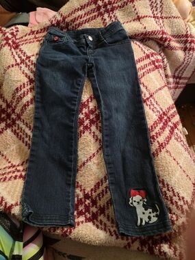 Gymboree Dark Blue Denim Jeans with Dog Patch and Red Bow